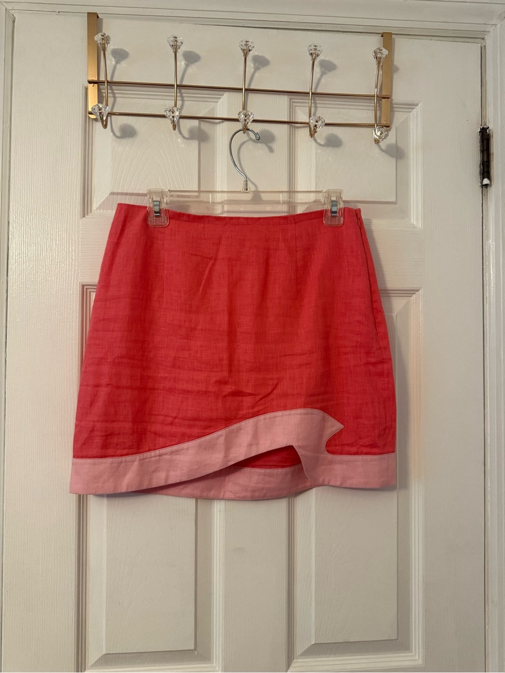 STAUD Two-Tone Coral and Light Pink Mini Skirt